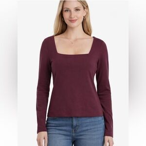 Express Long Sleeve Square Neck Top - Burgundy